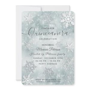 Winter wonderland dusty blue bokeh Quinceañera