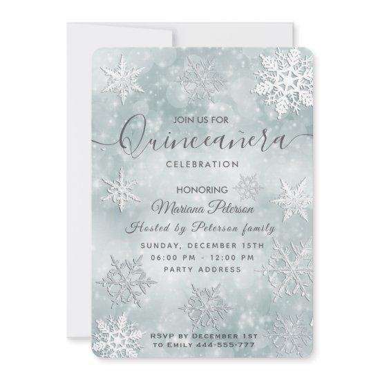 Winter wonderland dusty blue bokeh Quinceañera