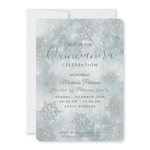 Winter wonderland dusty blue bokeh Quinceañera