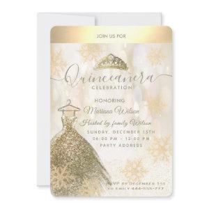 Winter wonderland Gold snowflake bokeh Quinceañera
