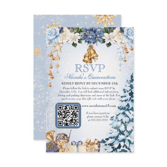 Winter Wonderland Holiday Quinceanera QR Code RSVP Card