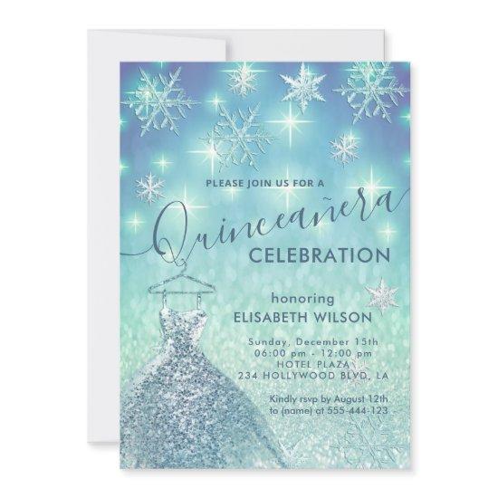 Winter wonderland snowflakes glitter Quinceañera