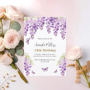 Wisteria purple florals butterflies birthday
