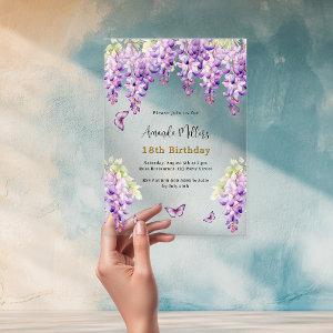 Wisteria purple florals butterfly bow birthday acrylic