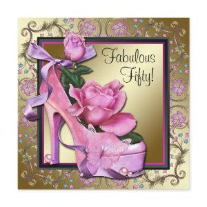 Womans Black Pink Gold 50th Birthday Party