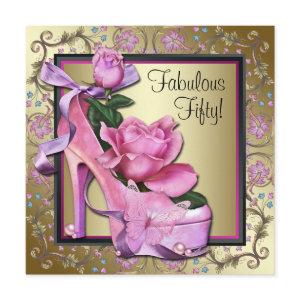 Womans Black Pink Gold 50th Birthday Party