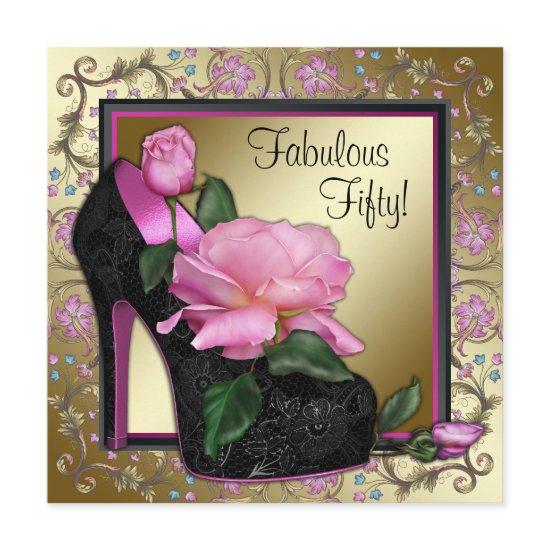 Womans Black Pink Gold 50th Birthday Party