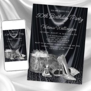 Womans Black Silver Shoe Any Number Birthday