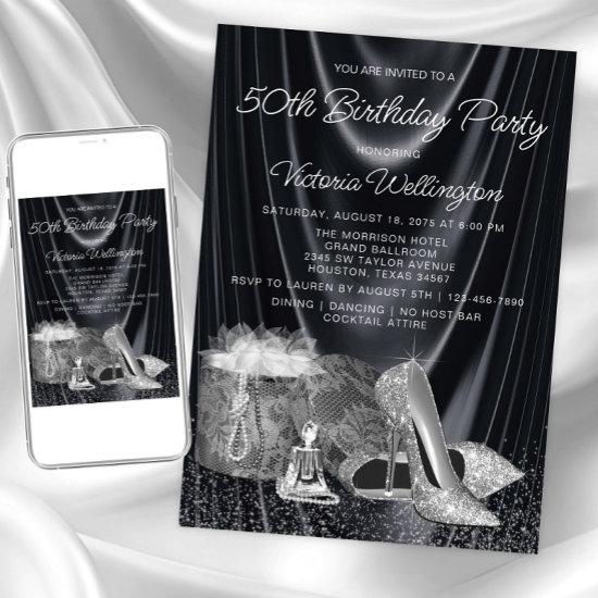 Womans Black Silver Shoe Any Number Birthday