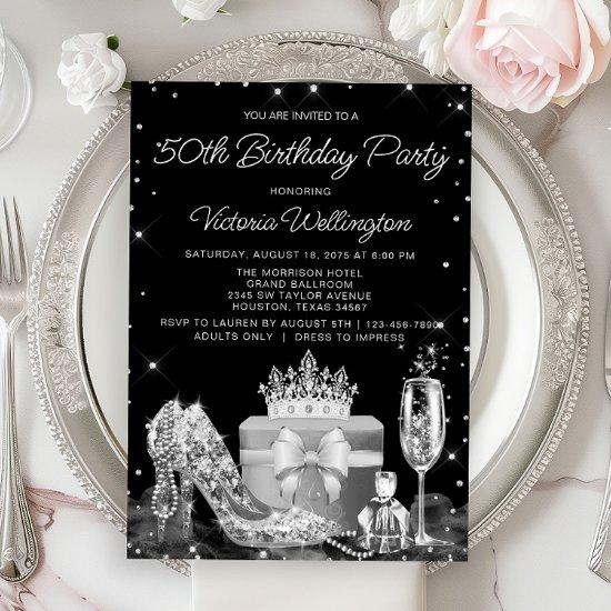 Womans Black Silver Shoe Any Number Birthday Party