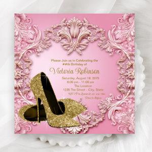 Womans Blush Pink Gold Shoe Birthday Party