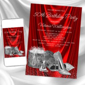 Womans Red Silver Shoe Any Number Birthday