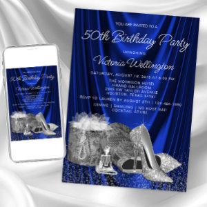 Womans Royal Blue Silver Shoe Any Number Birthday