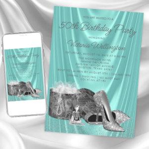 Womans Teal Blue Silver Shoe Any Number Birthday