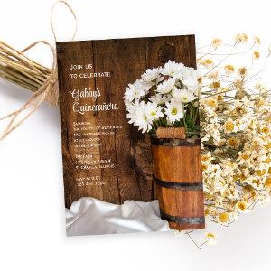 Wood Bucket White Daisies Quinceañera Barn Party