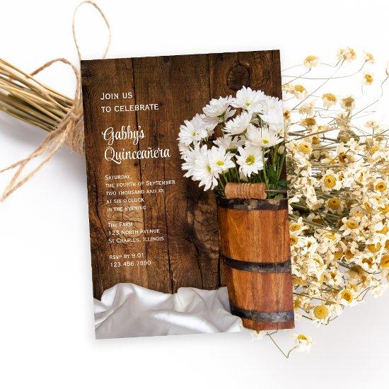 Wood Bucket White Daisies Quinceañera Barn Party