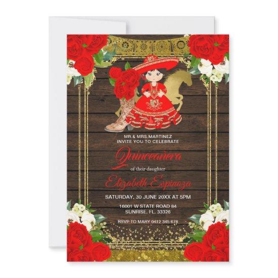 Wood Cute Red Rose Flowers Princess Quinceanera