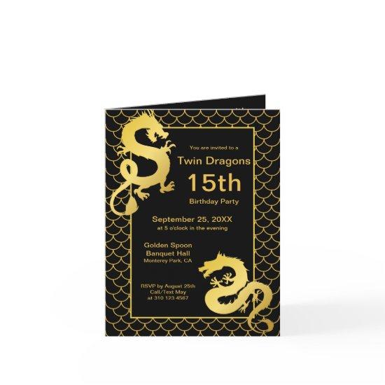 Year of the Dragon Black Gold Twin 15th Birthday
