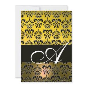YELLOW BLACK DAMASK MONOGRAM ,bright white