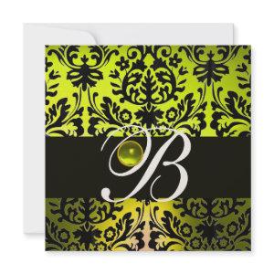 YELLOW BLACK DAMASK MONOGRAM TOPAZ GOLD
