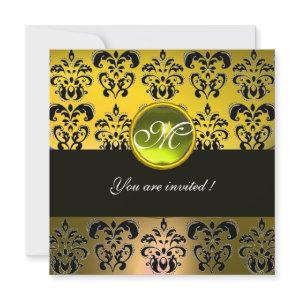 YELLOW BLACK DAMASK MONOGRAM,  topaz