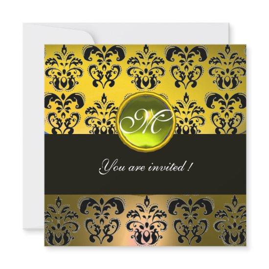YELLOW BLACK DAMASK MONOGRAM,  topaz