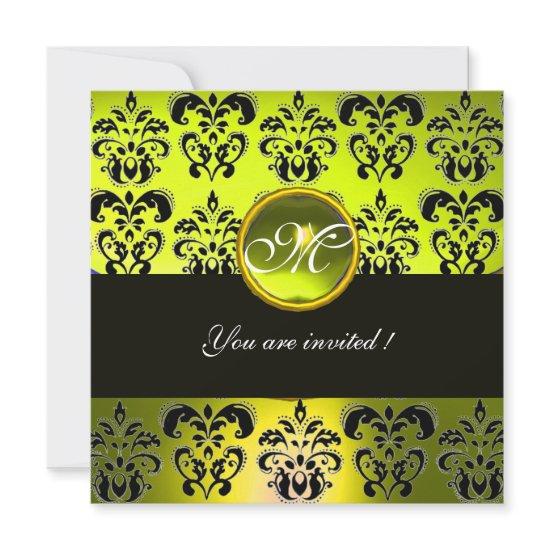 YELLOW BLACK DAMASK MONOGRAM,  topaz