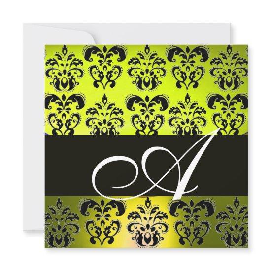 YELLOW BLACK  DAMASK MONOGRAM , white