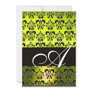 YELLOW BLACK  DAMASK MONOGRAM , white