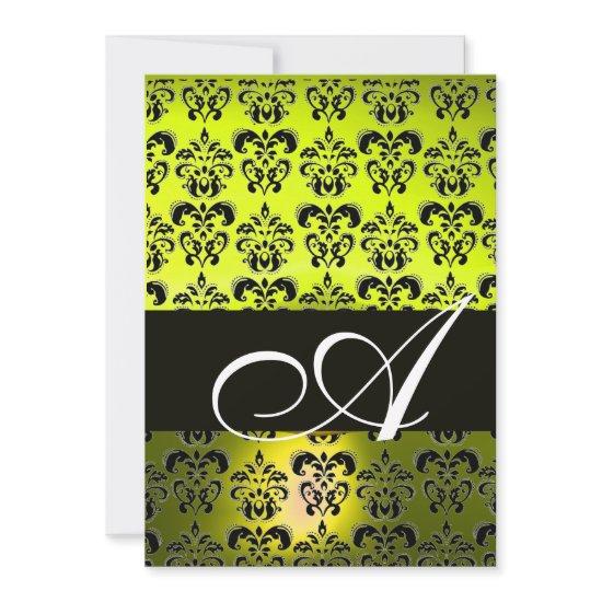 YELLOW BLACK  DAMASK MONOGRAM , white