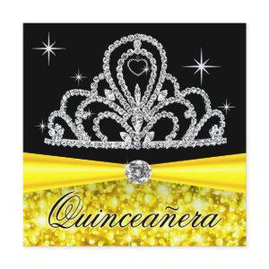 Yellow Black Quinceanera Princess Tiara Bling