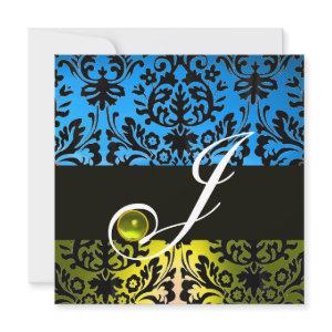 YELLOW BLUE BLACK DAMASK MONOGRAM Topaz