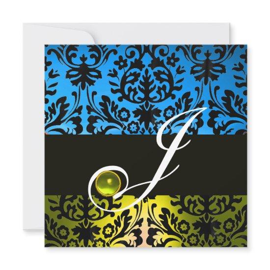 YELLOW BLUE BLACK DAMASK MONOGRAM Topaz