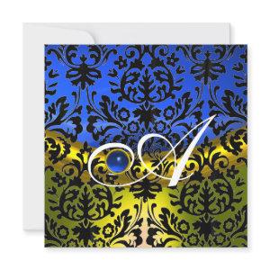 YELLOW BLUE SAPPHIRE BLACK DAMASK MONOGRAM