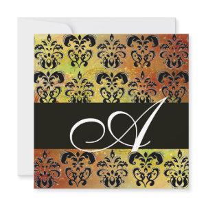 YELLOW BROWN RED  BLACK  DAMASK MONOGRAM , white