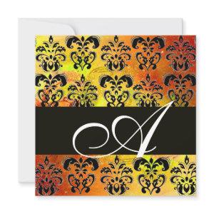 YELLOW BROWN RED  BLACK  DAMASK MONOGRAM , white