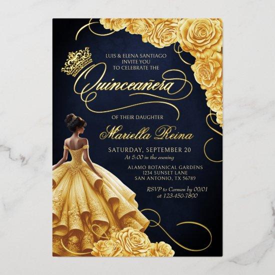 Yellow Floral Dress Quinceañera Foil