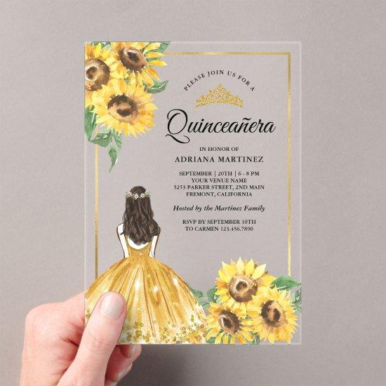 Yellow Floral Dress Sunflowers Gold Quinceanera Acrylic