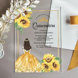 Yellow Floral Dress Sunflowers Gold Quinceanera Acrylic