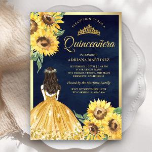 Yellow Floral Dress Sunflowers Navy Quinceanera