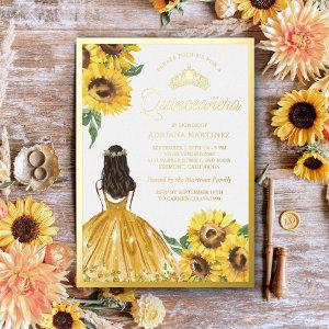 Yellow Floral Dress Sunflowers Quinceanera Gold Foil