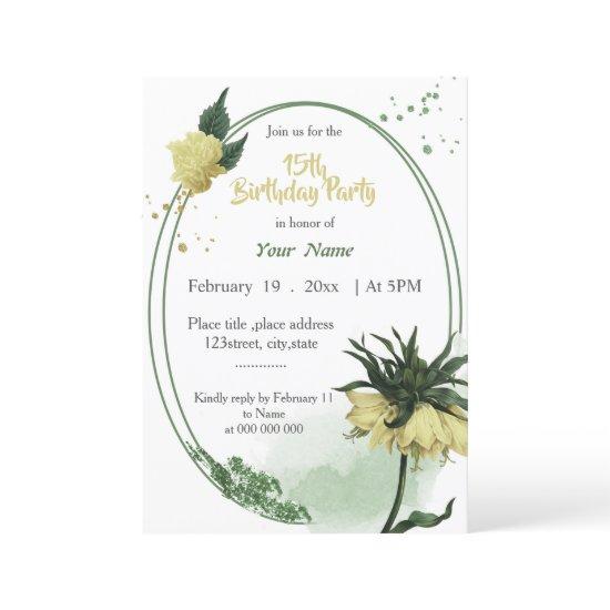 yellow flowers green geometric birthday