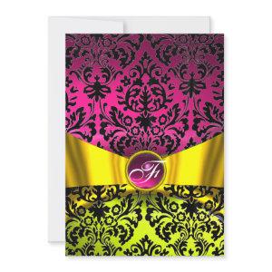 YELLOW GOLD RIBBON FUCHSIA BLACK DAMASK MONOGRAM