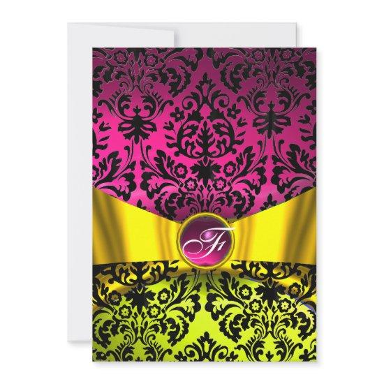 YELLOW GOLD RIBBON FUCHSIA BLACK DAMASK MONOGRAM
