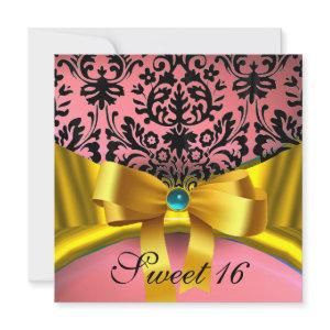 YELLOW GOLD RIBBON PINK BLACK DAMASK