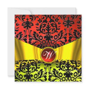 YELLOW GOLD RIBBON RED BLACK DAMASK MONOGRAM