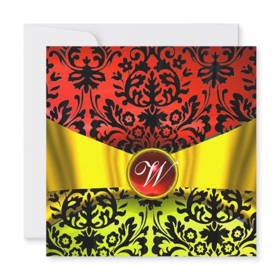 YELLOW GOLD RIBBON RED BLACK DAMASK MONOGRAM