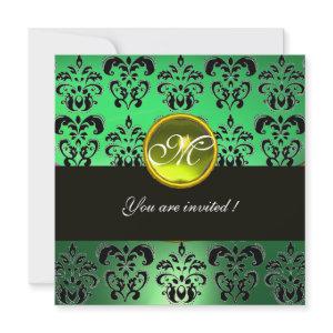 YELLOW GREEN BLACK DAMASK MONOGRAM,  topaz