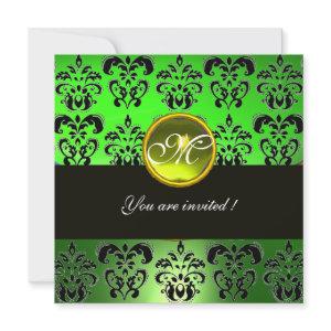 YELLOW GREEN BLACK DAMASK MONOGRAM,  topaz
