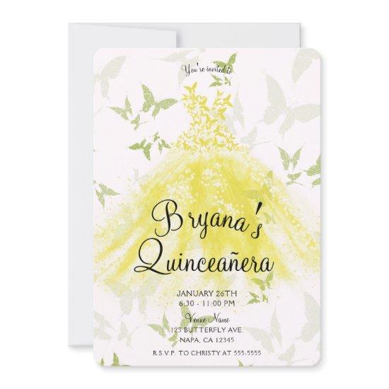 Yellow Green Butterfly Dance Dress Quinceañera